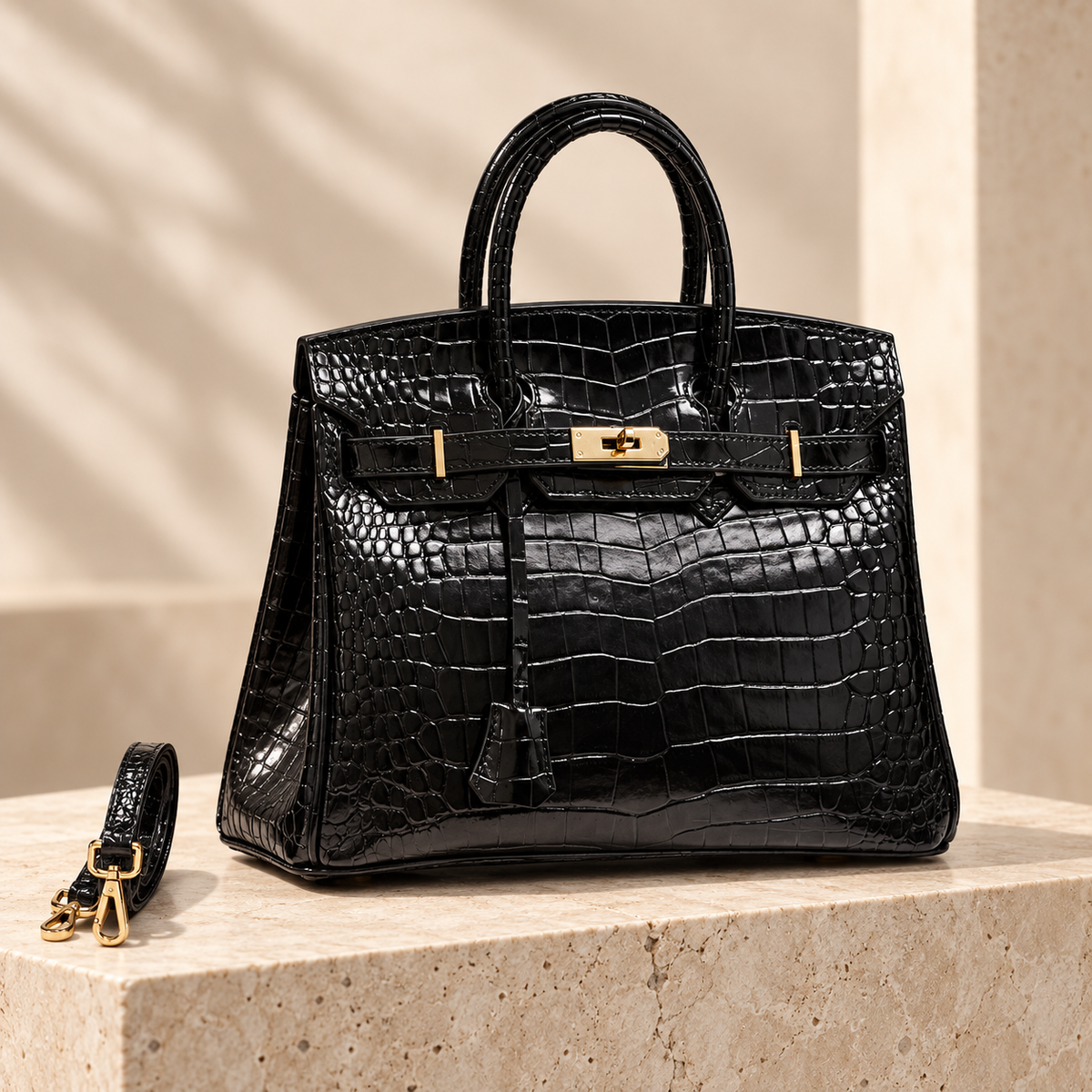 Bolso estructurado Inés - Black Crocodile