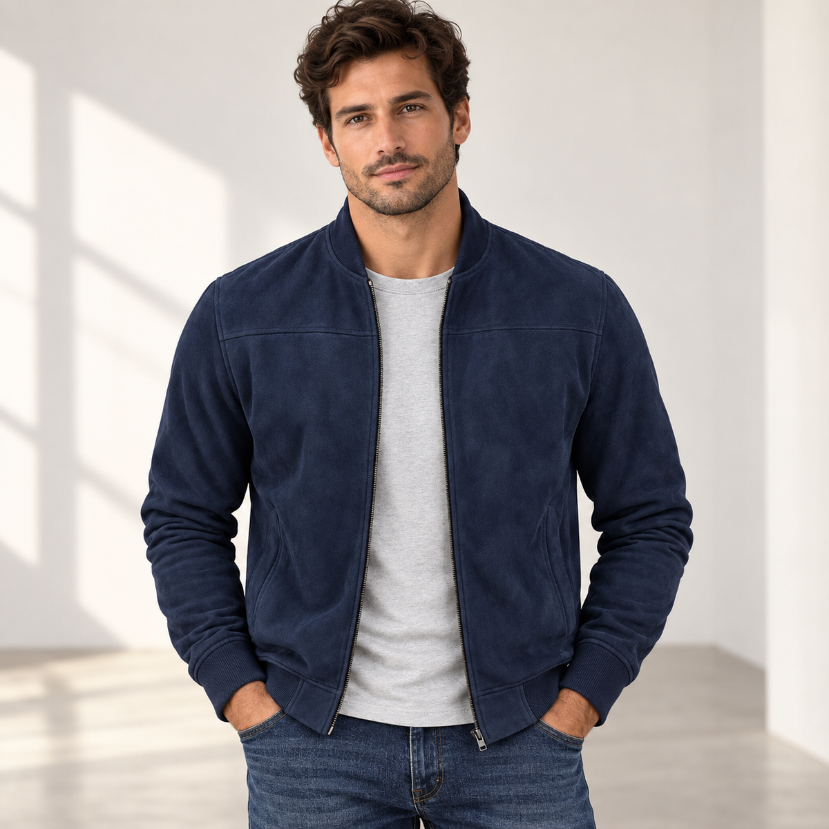 Bomber Nico de tacto ante - Azul marino