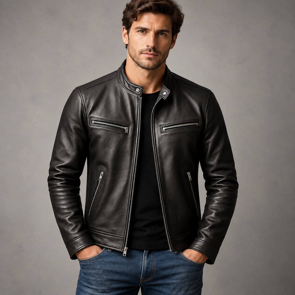Chaqueta Mateo de efecto piel - Negro
