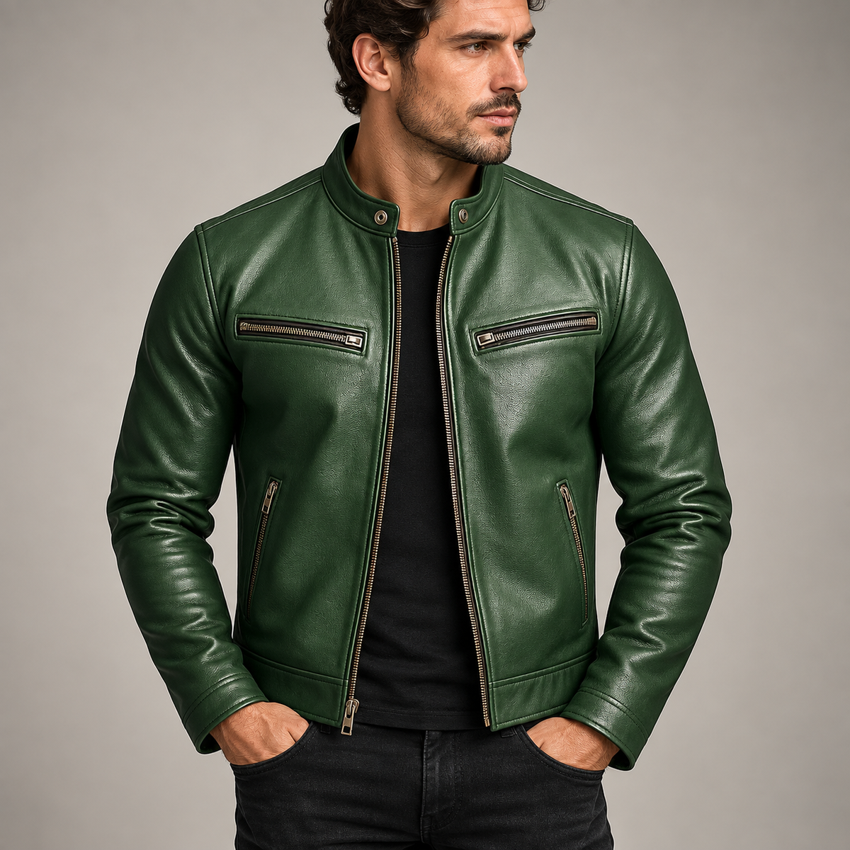 Chaqueta Mateo de efecto piel - Verde