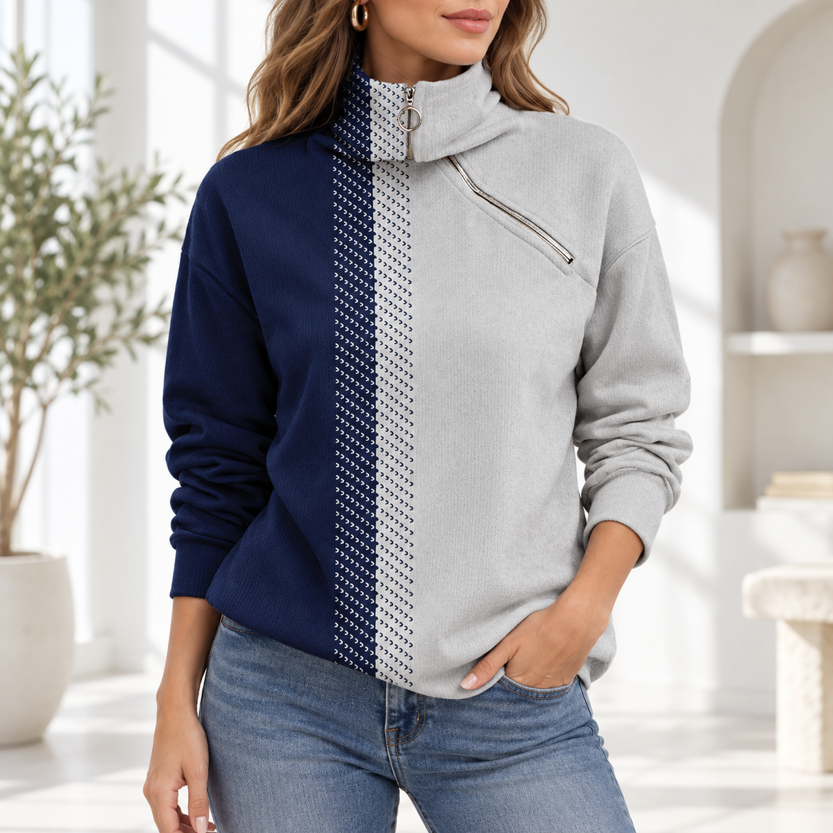 Jersey bicolor Vera con cremallera - Gris